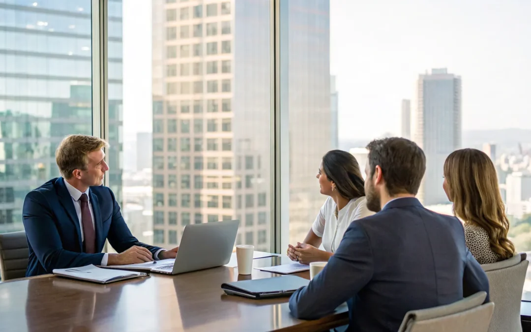A car accident lawyer discusses a case during a free consultation with a client.