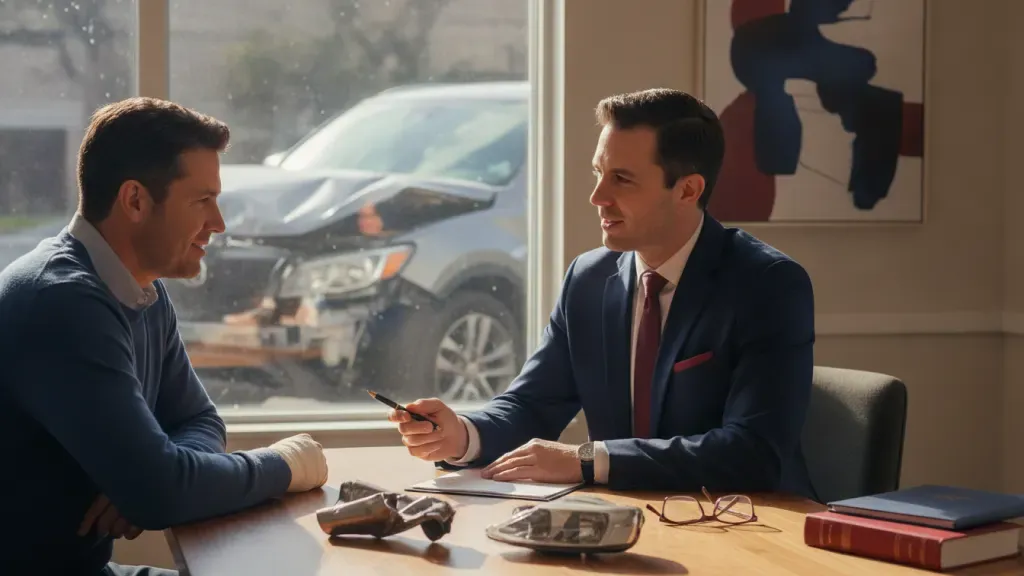 Kentucky attorney discussing a car accident lawsuit with an injured client