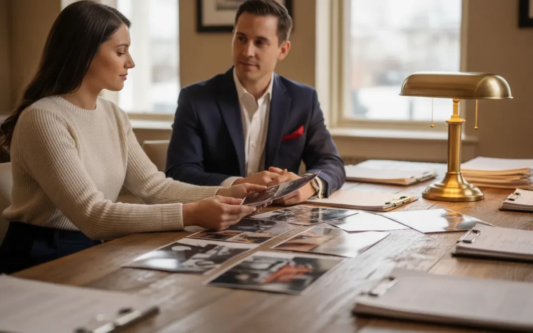 Kentucky car accident attorney reviewing crash evidence with an injured client